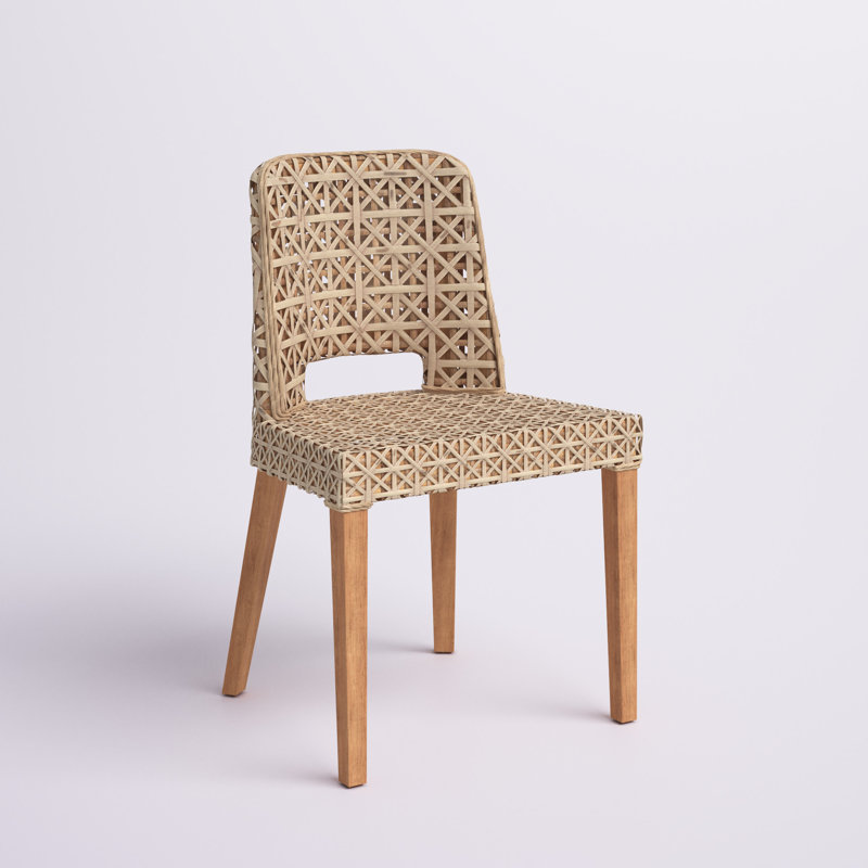 Natural Brown Rattan Cane Armless Side Chair