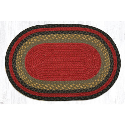  Tapis en jute tressé ovale bourgogne / olive / gris anthracite - Décoration de ferme rustique fabriquée à la main