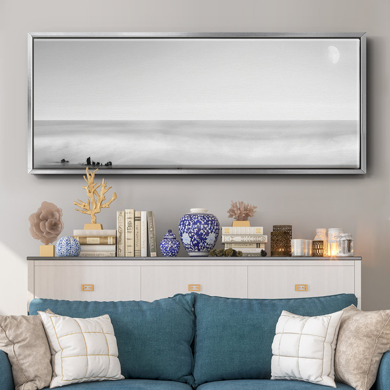 Panneau noir et blanc d'eau, toile encadrée, Argent, H 8 po x l 20 po x P 1,5 po