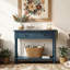 Console bleu marine foncé, design d'inspiration vintage, deux tiroirs spacieux, rangement, tablette inférieure, idéale pour exposer vos objets, en pin massif, fini lisse, coloris bleu marine, style traditionnel.