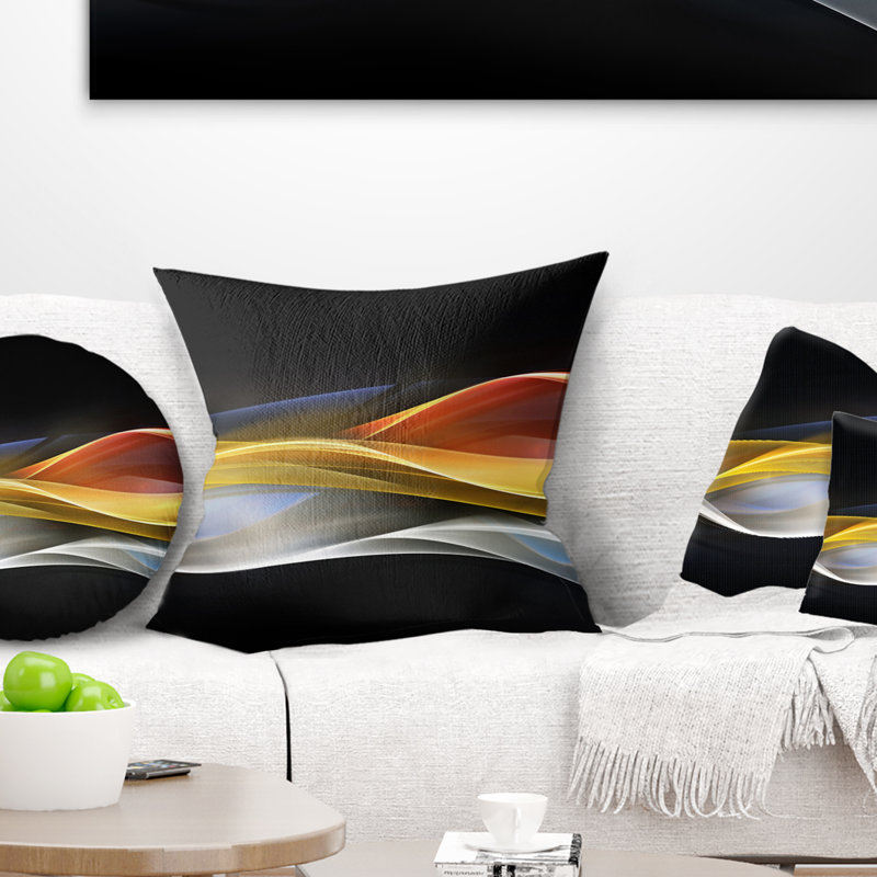 Motif de vagues 3D or et argent 3D - coussin abstrait imprimé, 18 po x 18 po, Coussin décoratif