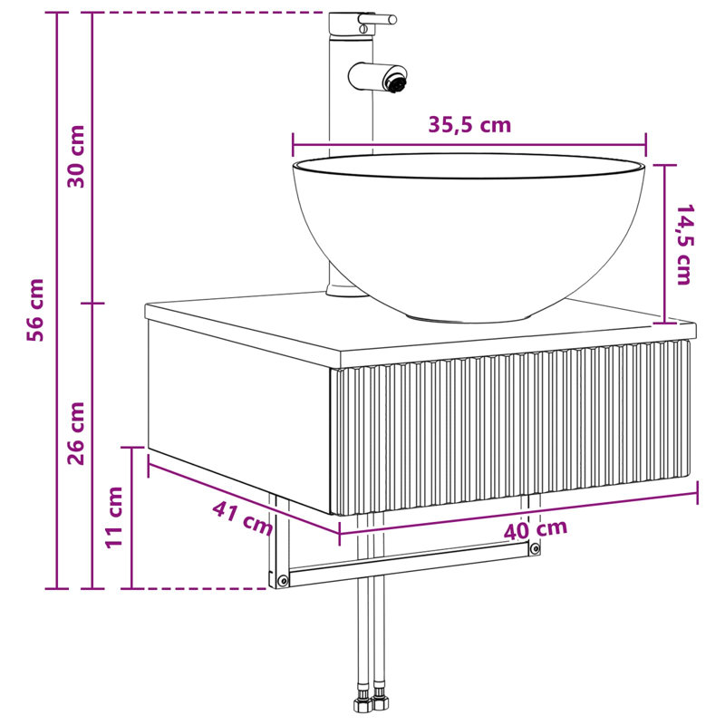 Single Bathroom Vanity with Ceramic Basin, Black