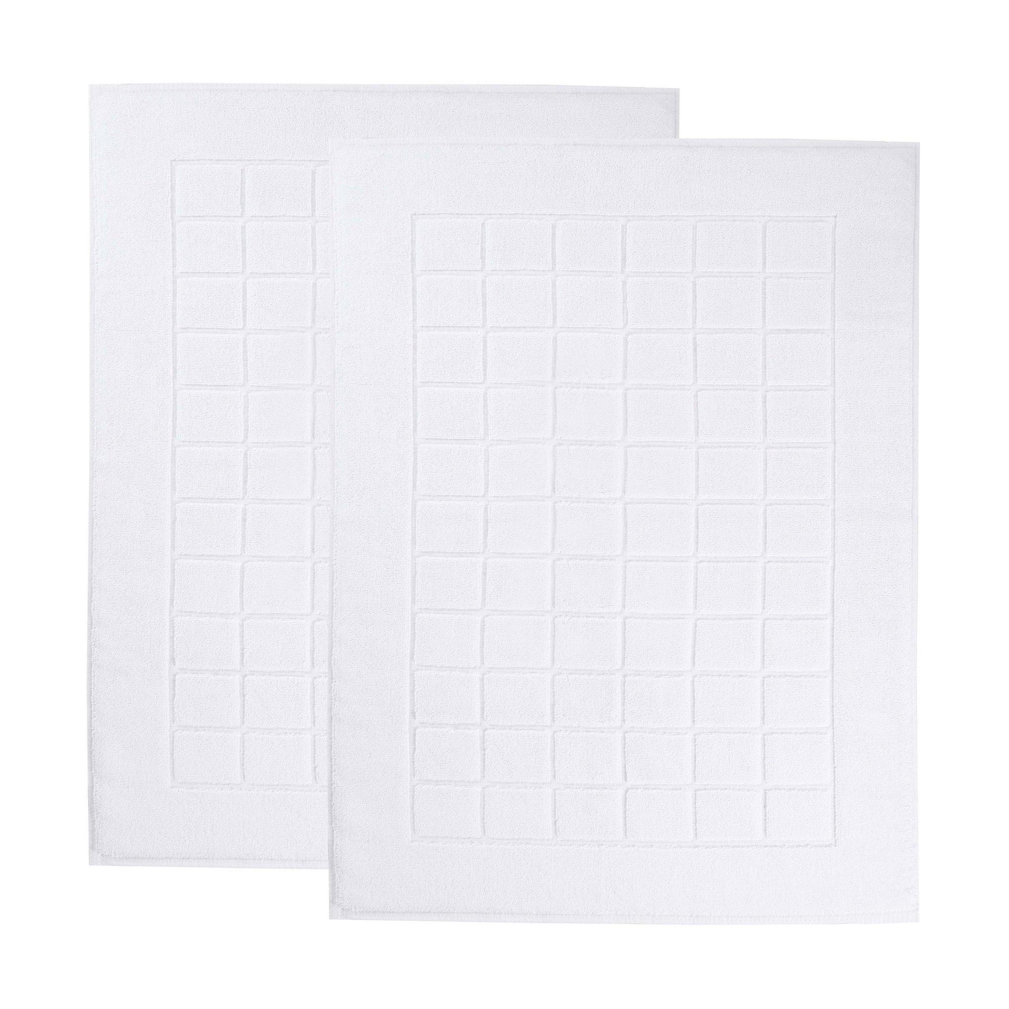 Nora Cotton Terry Solid Absorbent Thick Checkered Washable 2 Piece Bath Mat Set, White