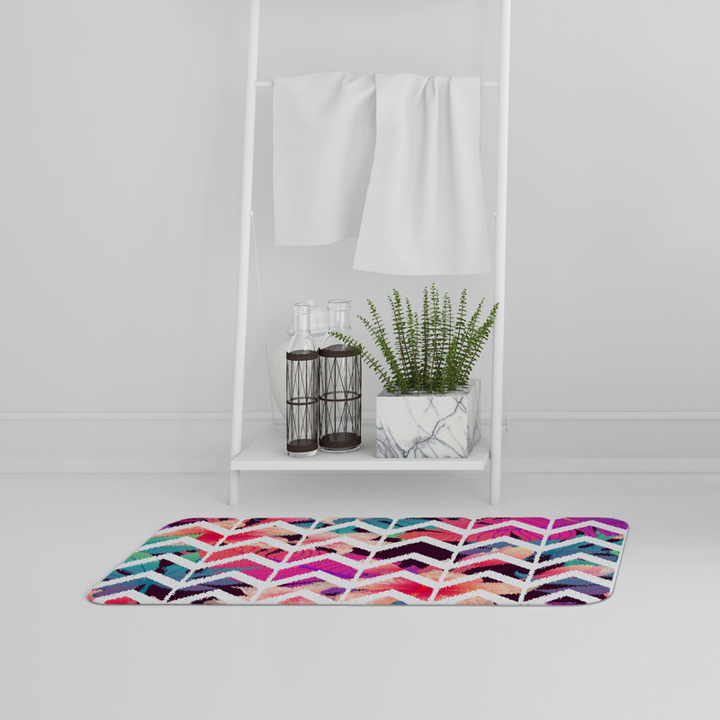 Nyles Memory Foam Non-Slip Bath Rug, Multi-color Abstract Chevron