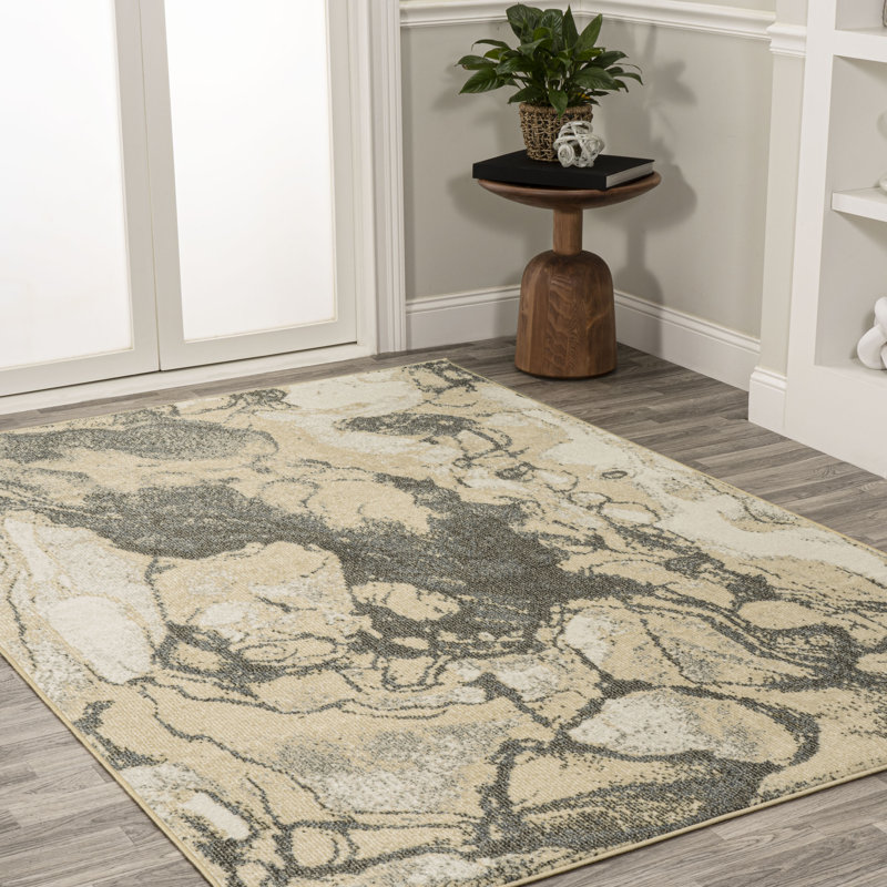 Coreyonna Abstract Marbled Modern Gold/Gray Rug, Rectangle 2'11" x 5'