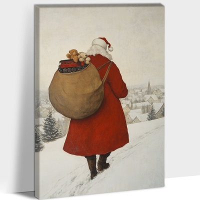 Père Noël, art mural sur toile - photos de Noël rétro, décoration du père Noël, scène d'hiver pour le salon, impressions d'art des fêtes, cadre en toile de pin tendue, 12 po x 18 po