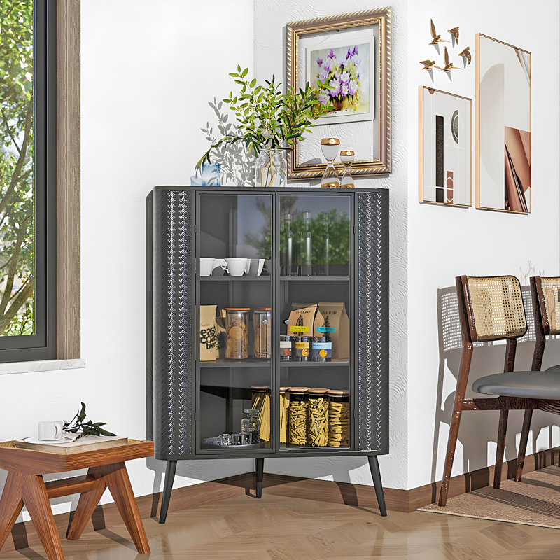 Modern 3-Tier Corner Storage Cabinet With Tempered Glass Doors, Removeable Shelves & Metal Frame - Freestanding Space-Saving Organizer For Bathroom, Kitchen, Bedroom