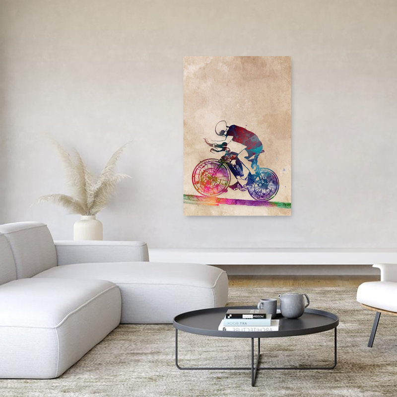«Vibrant Cyclist Motion», art mural contemporain, H 60 po x l 40 po