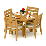 4 Seats 5 Pcs Grade-A Teak Wood Dining Set: 48" Round Table And 4 Atnas  Arm Chairs #11AT1004