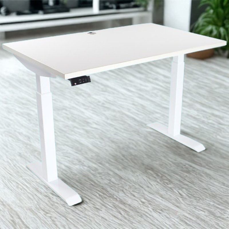 Bureau debout à hauteur ajustable électrique Skyscraper, double moteur et commande numérique avec mémoire, 48 x 30, plateau blanc avec cadre blanc