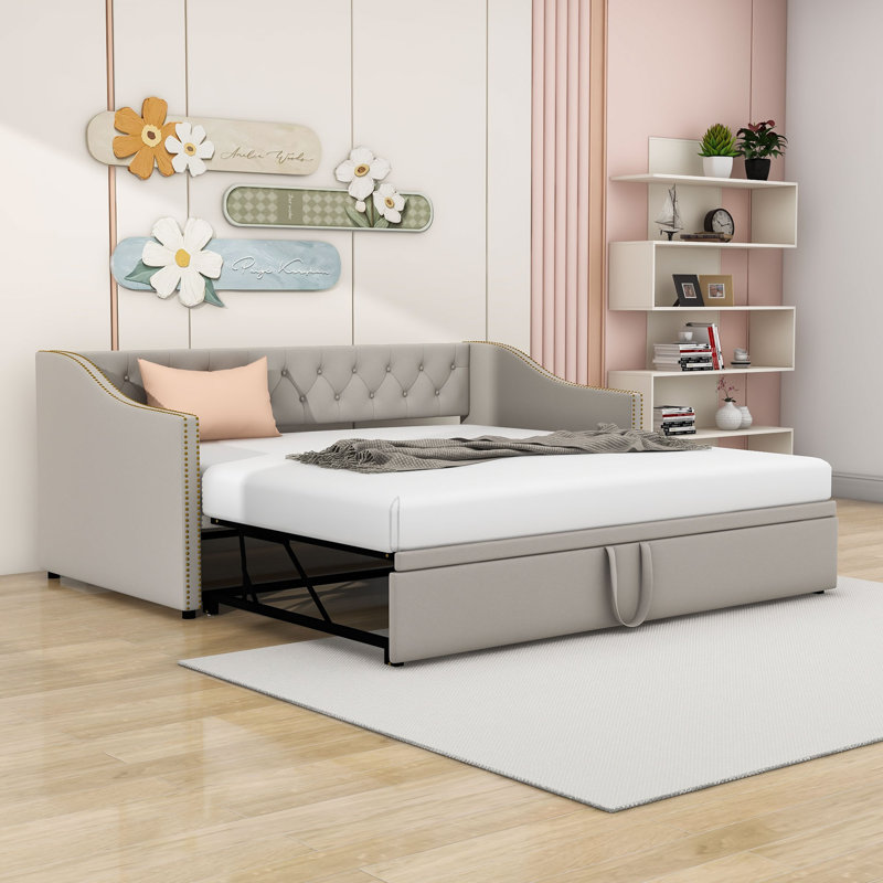 Velvet Daybed with Trundle, Gray
