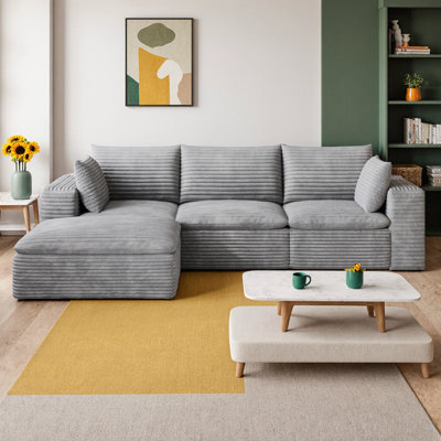 Canapé modulaire en forme de L de 102 po avec repose-pieds, canapé en velours côtelé à 4 places, coussins amovibles, aucun assemblage requis, combinaison de bricolage pour le salon