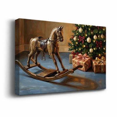 " Vintage Rocking Horse Beside Tree Christmas " Painting