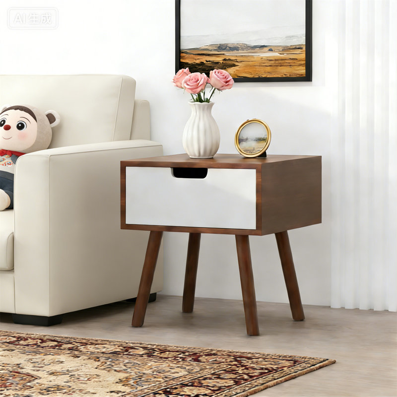 Table de bout, Blanc/noyer