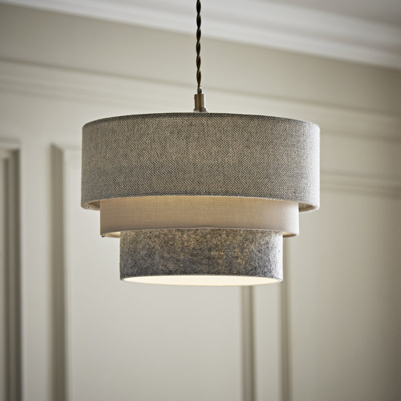 Aztec 24cm H Cotton Drum Pendant Shade ( Spider ), Grey/Taupe