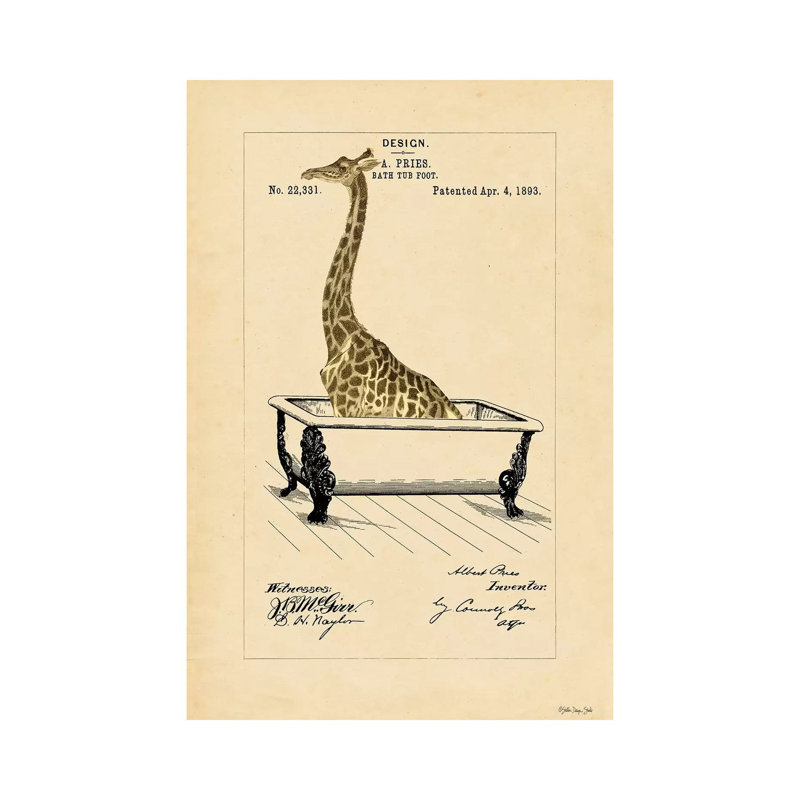 Giraffe In Tub - Print on Canvas, 66.04cm H x 45.72cm W x 3.81cm D, Wrapped Canvas