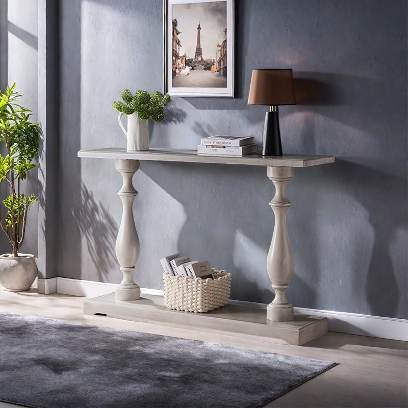 Console à colonne romaine de style américain., H 34,65 po x l 47,24 po x P 13,78 po, Bois gris