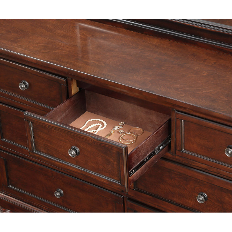 Kynsleigh 7 Drawer 65.38'' W Solid Wood Dresser, Cherry