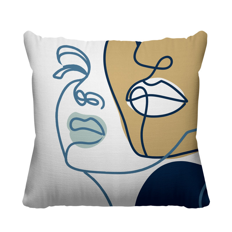 Coussin décoratif intérieur / extérieur Conte Minimalist Line Face, L 15 po x H 15 po, Bleu marine