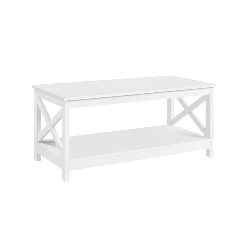 Table basse à 2 niveaux avec tablette de rangement Avent, Blanc
