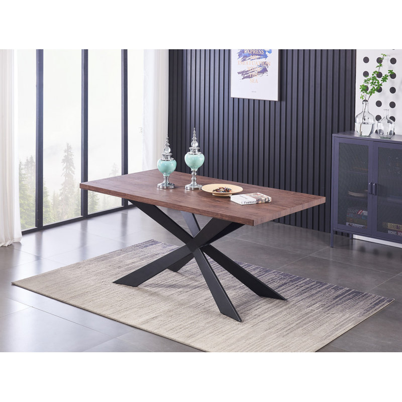 Eatonton 6 Person Dining set - a Rectangular Wooden Dining Table with Metal Legs and a Set of 6 Faux Leather Dining Chairs for Dining Room - Modern Dining Table Set