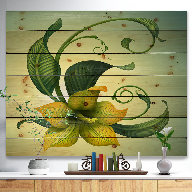 «Yellow Fantasy Flower», reproduction d'impression, H 15 po x l 20 po x P 1 po, Bois naturel