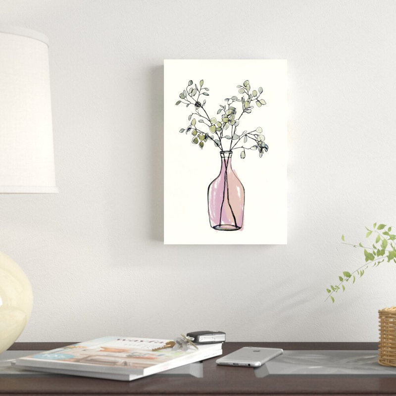 Aquarelle de plantes dans un vase - peinture sur toile tendue, H 12 po x l 8 po
