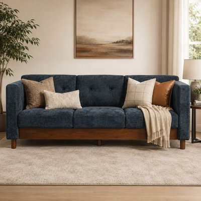Gatton 78" Modern 3-Seater Sofa, Chenille Upholstered Couch with Square Arms & Tufted Pillow Back, Natural Rubber Wood Legs, Multi-Cushion Seating with Pocket Springs