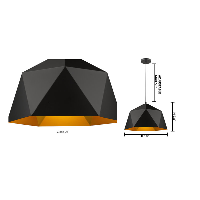 Luminaire suspendu moderne 1 lumière Avila, H 69 po x l 18 po x P 18 po, Noir et or