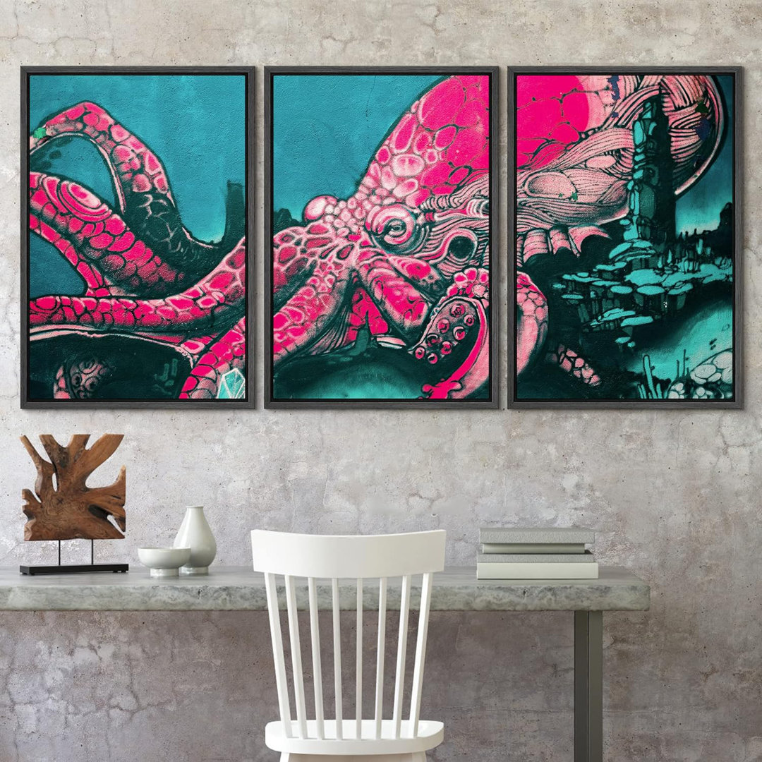 " Spray Paint Monster Sea Octopus Graffiti & Street Art Comic Book Modern Art Urban Portrait " 3 - Pieces IDEA4WALL 