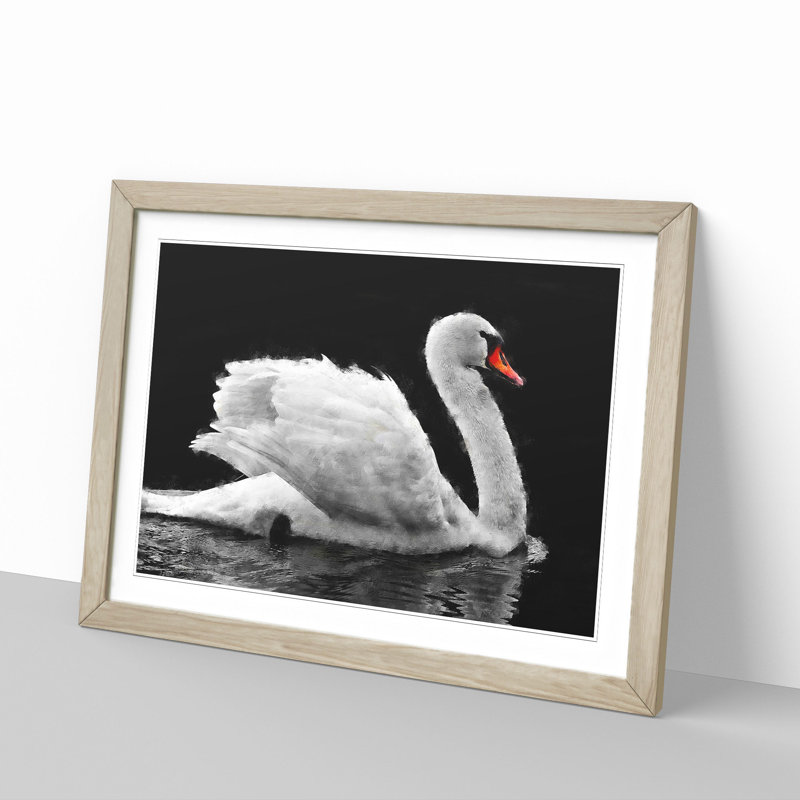 White Swan Swimming - Picture Frame Painting Print, 24cm H x 33cm W x 2cm D, Oak Framed
