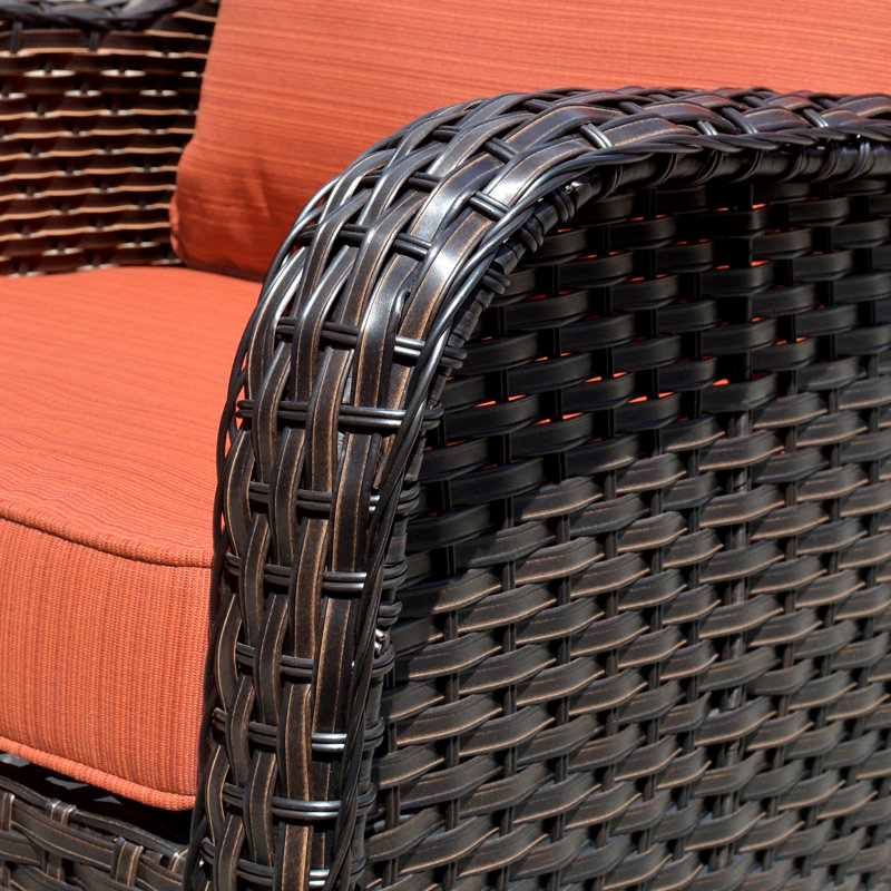 Wicker 5 - Person Patio Conversation Sets with Cushions, Orange Red