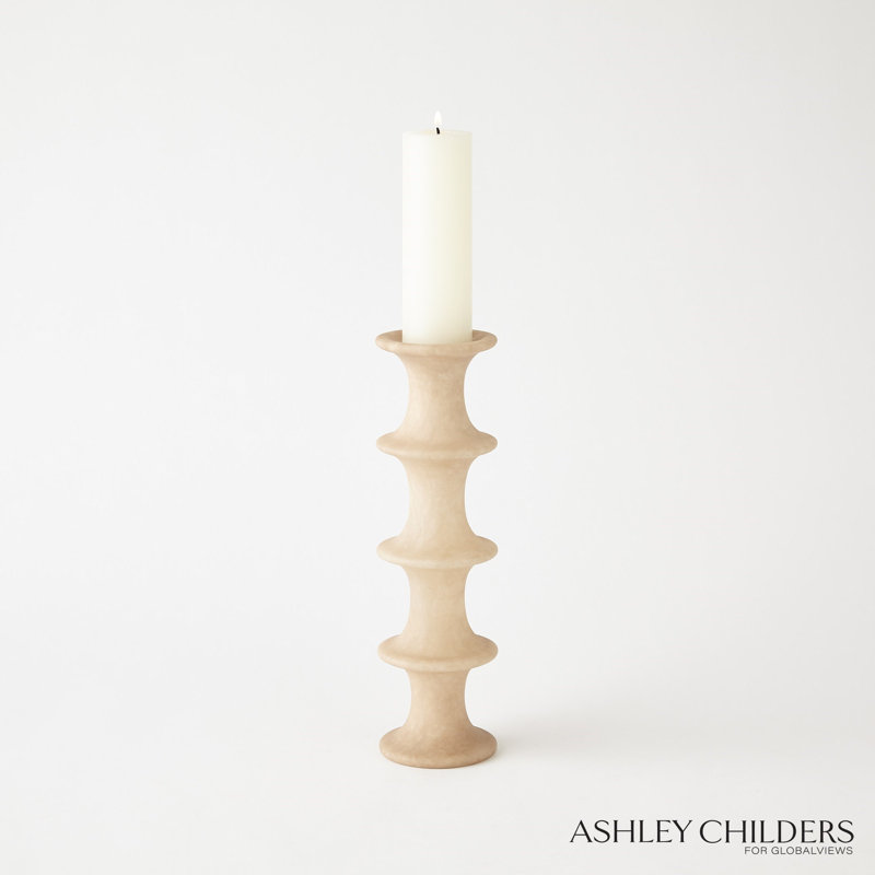 Ridge Alabaster Candlestick-Lg, 12.5" H x 3.5" W x 3.5" D, Brown