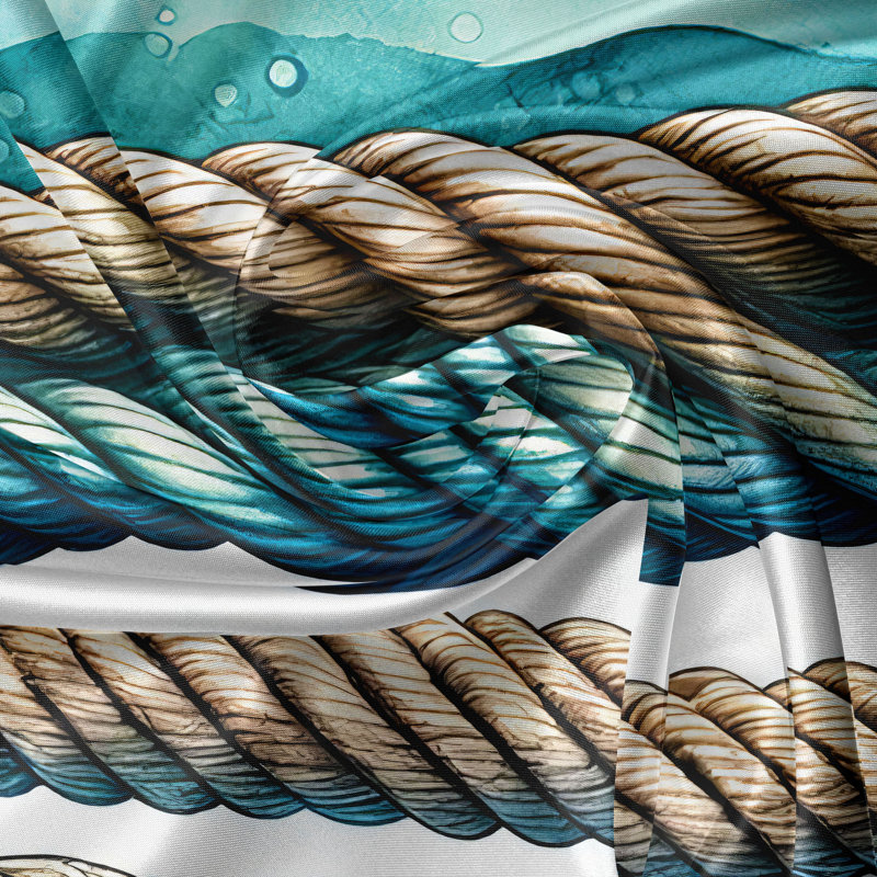 Seafoam Beige Soft Blue Nautical Kitchen Curtain Set