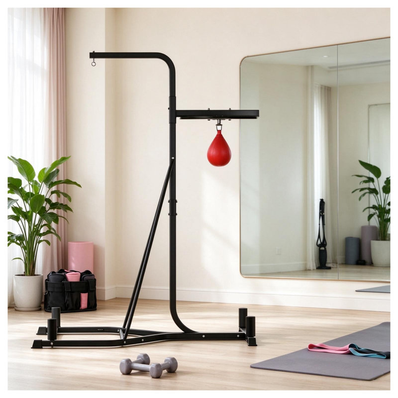 2-in-1 Adjustable Heavy Bag and Speed Bag Stand with Weighted Base for Home Boxing Training, Black