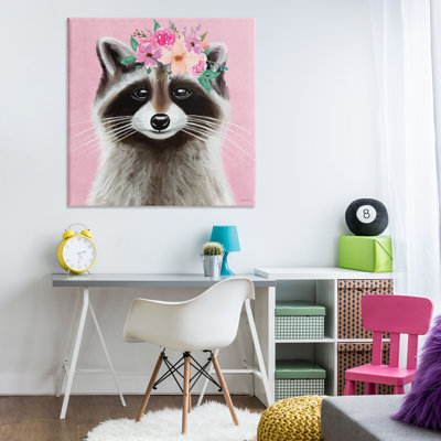 «Pink Florals Raccoon», art mural sur toile par Elizabeth Tyndall