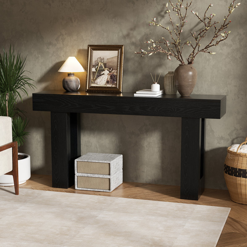 63" Farmhouse Console Table,Wooden Sofa Table Rectangular Accent Console For Entryway, Hallway & Living Room, Black