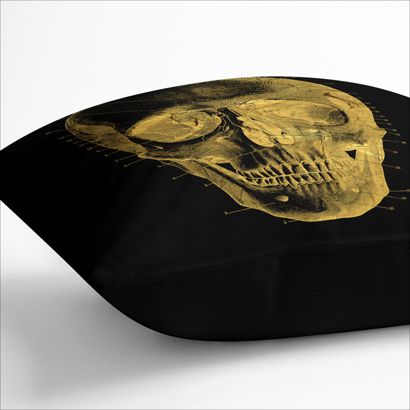 Black Twilight Skull in Gold Scatter Cushion, 55cm H x 55cm W x 20cm D, Black