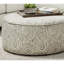 Transitional Style Round Upholstery Ottoman Welt Trim Paisley Pattern Multi Finish