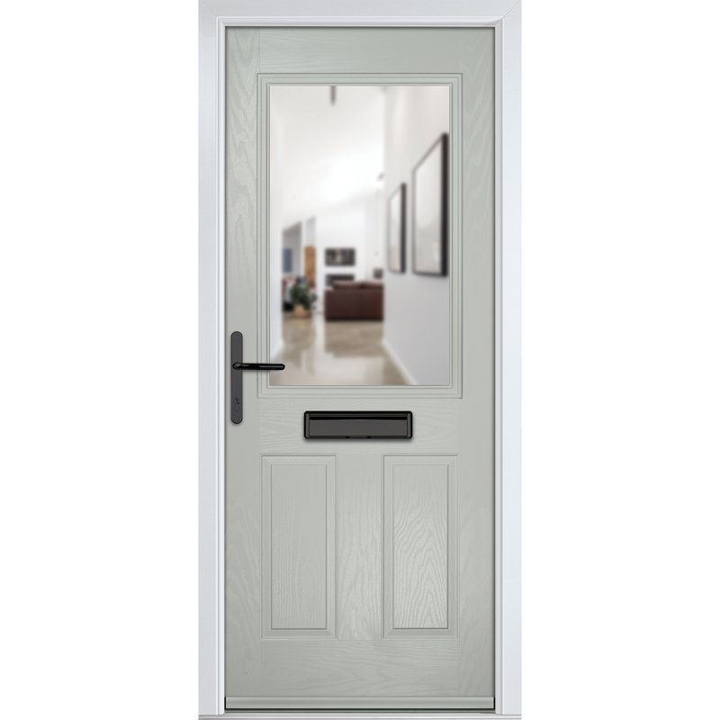 Crystal GRP Front door Lytham Slate Grey 890mm x 2090mm Open in Left hand Clear Glass, Right, Agate Grey, 89mm x 209mm