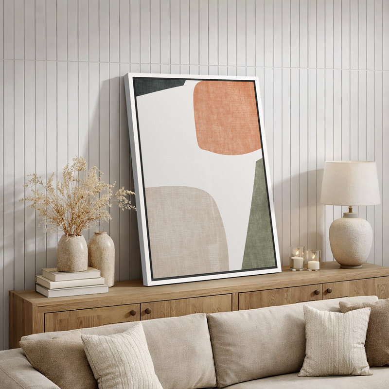 Mid Century Shape "Muted Abstract Color Blocks Artwork, Vibrant Simple Neutral Modern Wall Pictures, Framed Canvas Giclee Print Wall Art"