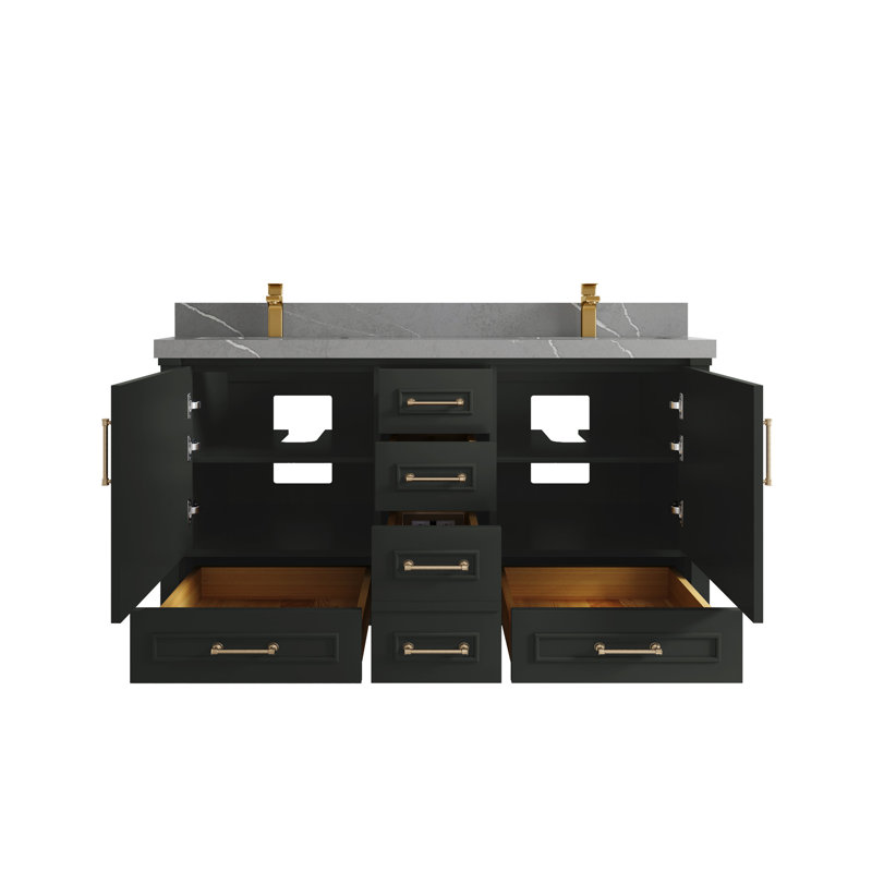 Ensemble de meuble-lavabo double 60 po Aberdeen, Gris Piatra, Bitume
