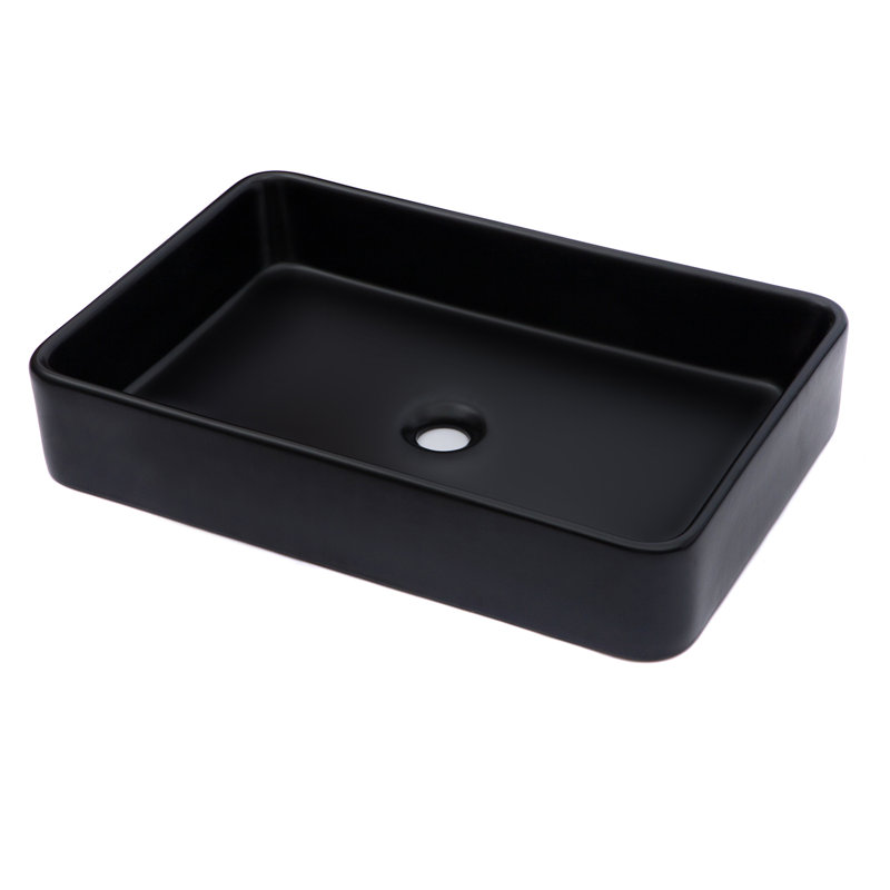 24" L x 16" W Black Vessel Sink Rectangular Black Ceramic Bathroom Sink Above Counter Vessel Sink