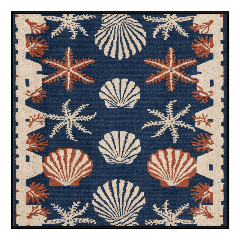  Tapis nautique lavable à motif géométrique Sea Life, Rond 5 pi