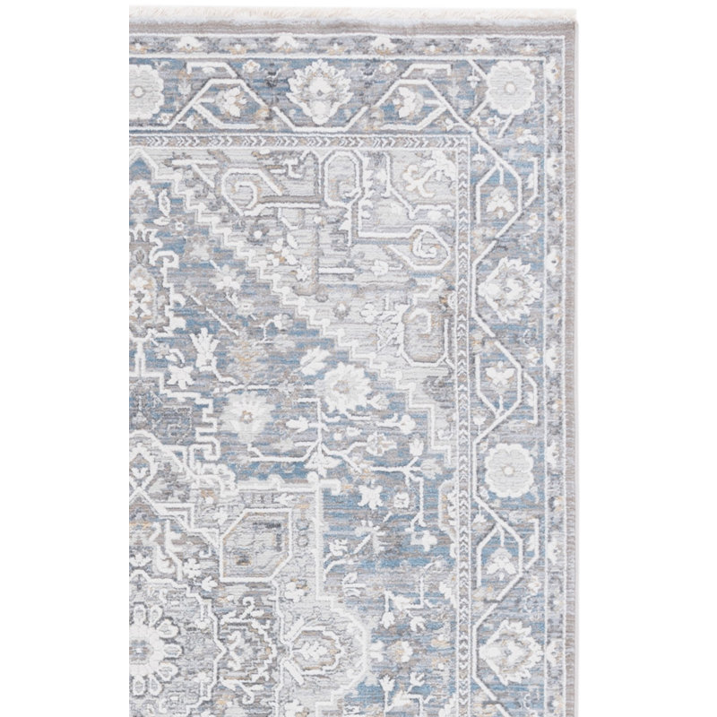 Tapis oriental en polyester 1272 Clover, Bleu, Rectangle 5 pi x 7 pi