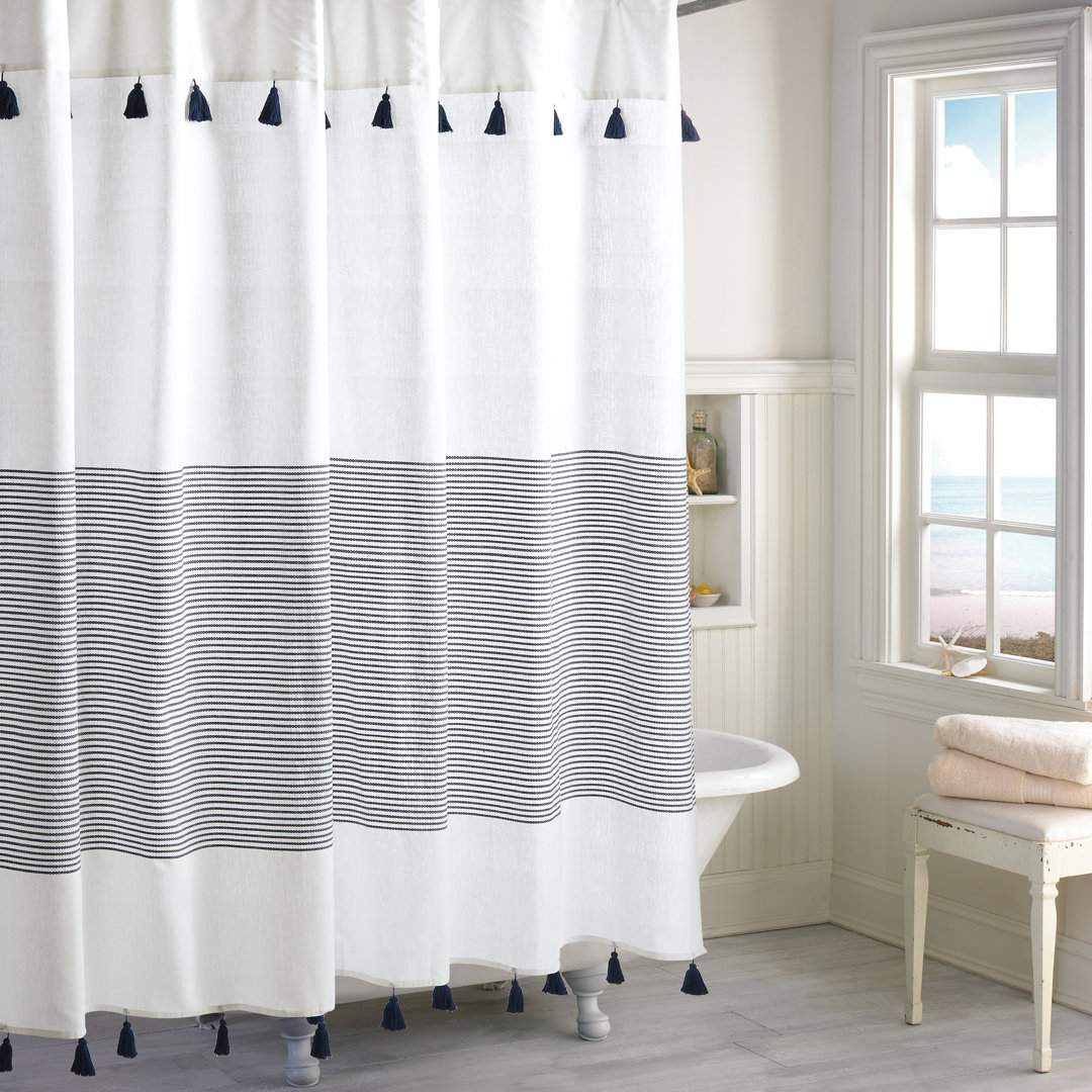 Panama Cotton Striped Shower Curtain Peri Home Color: Navy