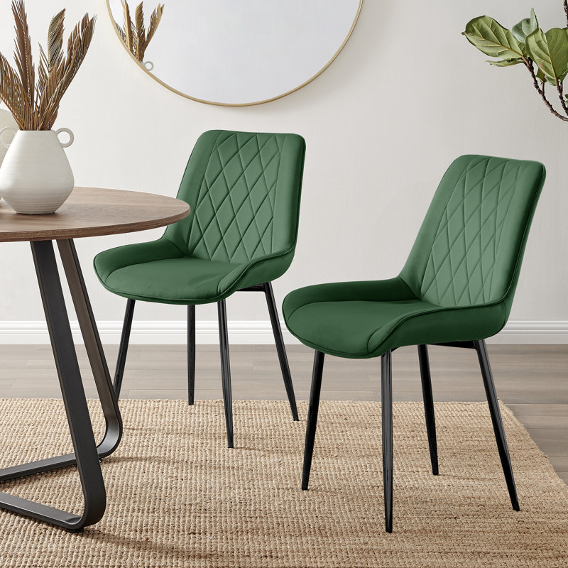 Drea Solid Wood Walnut Effect Dining Table With 6 Simsbury Luxury Velvet Upholstered Dining Chairs, Green