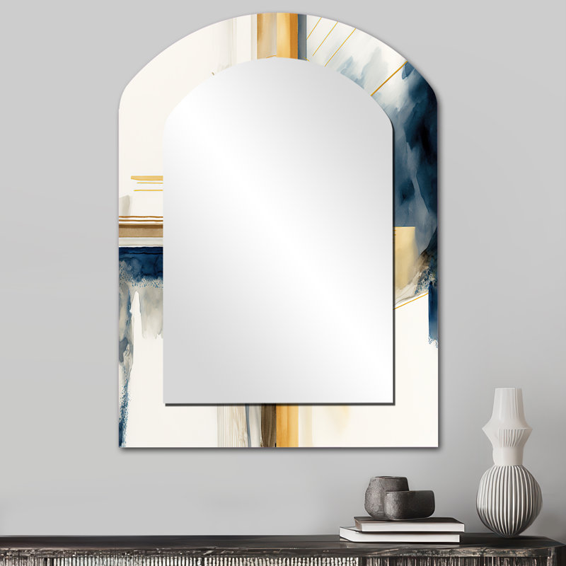Miroir mural moderne moderne bleu et or abstrait IV, 34 po x 25 po