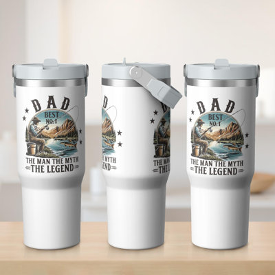 Gobelet 30 oz avec couvercle et poignée Gobelets isothermes en acier inoxydable Bouteille d'eau mignonne avec rabat (pêche)