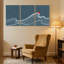 Ensemble de 3 impressions sur toile, motif nautique et plage avec point rouge sur fond bleu-1374920202